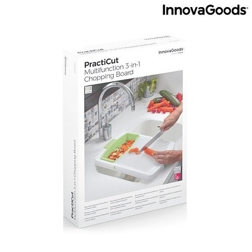 Pailginama pjovimo lenta trys viename su padėklu, indu ir nusausintuvu PractiCut InnovaGoods Kitchen Cook