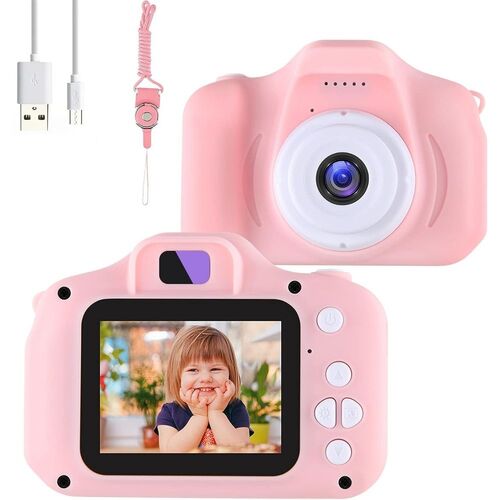 Vaikiškas fotoaparatas su kamera, rožinės spalvos