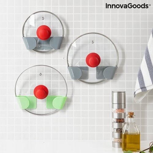 3 priklijuojamų laikiklių puodų dangčiams rinkinys Smarack InnovaGoods Kitchen Storage