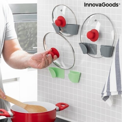 3 priklijuojamų laikiklių puodų dangčiams rinkinys Smarack InnovaGoods Kitchen Storage