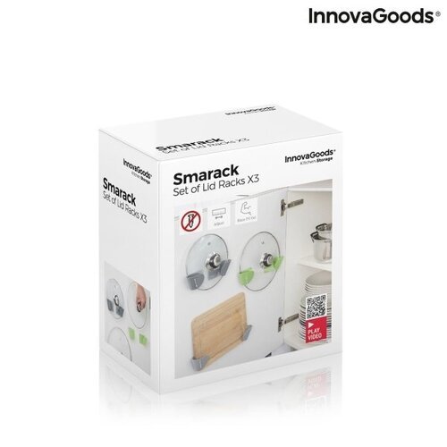 3 priklijuojamų laikiklių puodų dangčiams rinkinys Smarack InnovaGoods Kitchen Storage